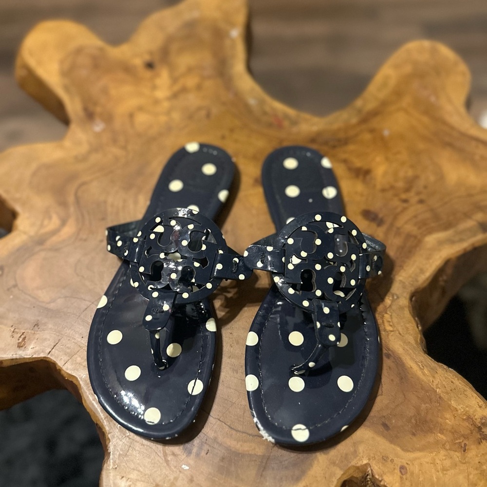 Tory Burch Miller pokadot navy and white sandals